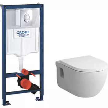 Комплект унитаза Am.Pm Like FlashClean с инсталляцией Grohe, клавиша хром, сиденье микролифт (C801701SC, 38721001)