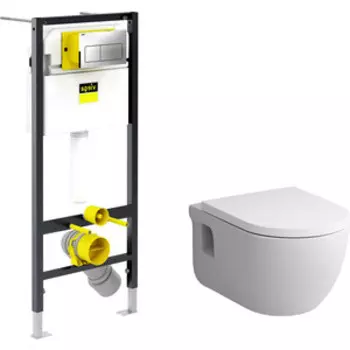 Комплект унитаза Am.Pm Like FlashClean с инсталляцией Viega, клавиша хром, сиденье микролифт (C801701SC, 792824)