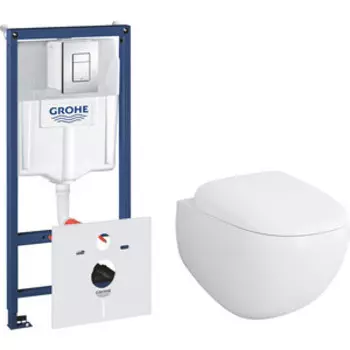 Комплект унитаза Am.Pm Sensation с инсталляцией Grohe, клавиша хром, сиденье микролифт (C301700WH, C307851WH, 38775001)