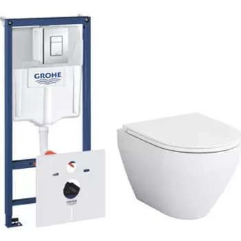 Комплект унитаза Am.Pm Spirit 2.0 с инсталляцией Grohe, клавиша хром, сиденье микролифт (C701700WH, C707857WH, 38775001)