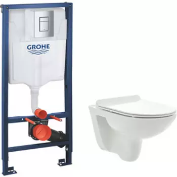 Комплект унитаза AQUAme Rimless c инсталляцией Grohe, сиденье микролифт (AQM2008, 38772001)