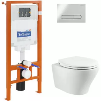Комплект унитаза BelBagno Acqua с инсталляцией, клавиша смыва хром, сиденье микролифт (BB340CHR/BB2020SC/BB002-80/BB005-PR-CHROME)