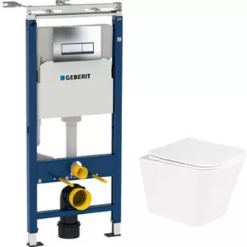 Комплект унитаза BelBagno Due с инсталляцией Geberit, с кнопкой хром, сиденье микролифт (BB3103CHR/SC, 458.125.21.1)