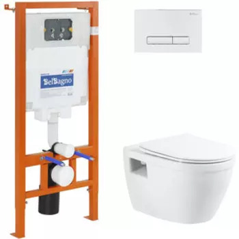 Комплект унитаза BelBagno Loto с инсталляцией, клавиша смыва белая, сиденье микролифт (BB070CHR/SC/BB002-80/BB018-GV-BIANCO)