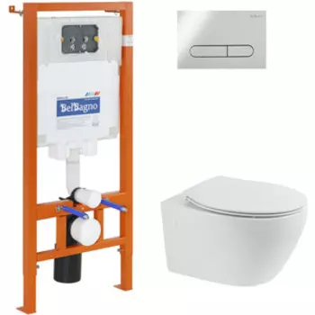 Комплект унитаза BelBagno Prospero с инсталляцией, клавиша смыва хром, сиденье микролифт (BB507B/BB1055SC/BB002-80/BB005-PR-CHROME)
