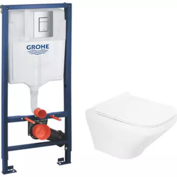 Комплект унитаза BelBagno Sela с инсталляцией Grohe, с кнопкой хром, сиденье микролифт