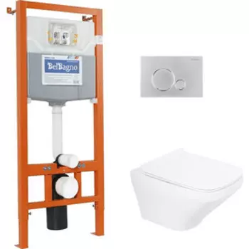 Комплект унитаза BelBagno Sela с инсталляцией, с кнопкой хром, сиденье микролифт