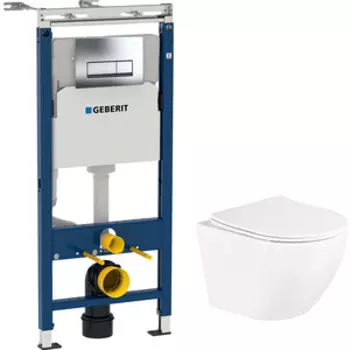 Комплект унитаза BelBagno Uno с инсталляцией Geberit, с кнопкой хром, сиденье микролифт (BB3105CHR/SC, 458.125.21.1)