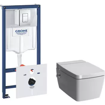 Комплект унитаза-биде Vitra Metropole с инсталляцией Grohe, клавиша хром, сиденье микролифт (7672B003-1687, 90-003-009, 38775001)