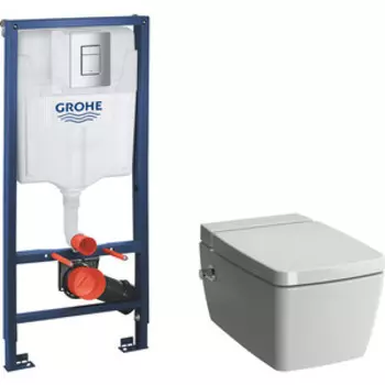 Комплект унитаза-биде Vitra Metropole с инсталляцией Grohe, клавиша хром, сиденье микролифт (7672B003-1687, 90-003-009, 38772001)