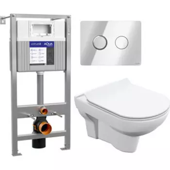 Комплект унитаза Cersanit City New Clean ON микролифт, инсталляция Aqua, кнопка хром (S-MZ-CITY-COn-S-DL-w, 63476, P-BU-ACN-CIR/Cg)