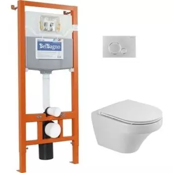 Комплект унитаза Cezares Duet с инсталляцией BelBagno, кнопка хром, сиденье микролифт CZR-870-SC