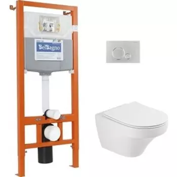Комплект унитаза Cezares Duet с инсталляцией BelBagno, кнопка хром, сиденье микролифт CZR-2316-SC