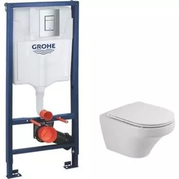 Комплект унитаза Cezares Duet с инсталляцией Grohe, кнопка хром, сиденье микролифт CZR-870-SC