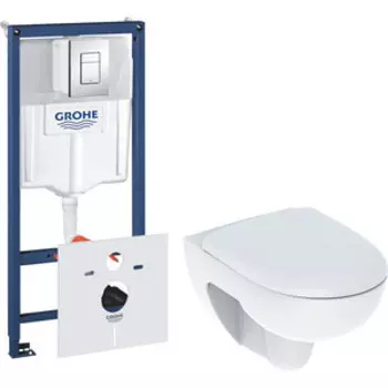 Комплект унитаза Geberit Renova с инсталляцией, кнопкой и сиденьем микролифт (500.801.00.1, 38775001)