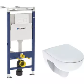 Комплект унитаза Geberit Renova с инсталляцией, кнопкой и сиденьем микролифт (500.801.00.1, 458.125.11.1)
