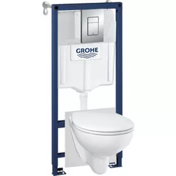 Комплект унитаза Grohe Solido унитаз подвесной, с сиденьем микролифт, инсталляция, клавиша хром (39586000)