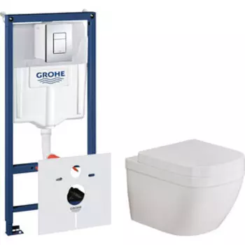 Комплект унитаза Grohe Euro Ceramic Rapid SL с инсталляцией, сиденьем микролифт, клавишей хром (3932800H, 38775001, 39330001)