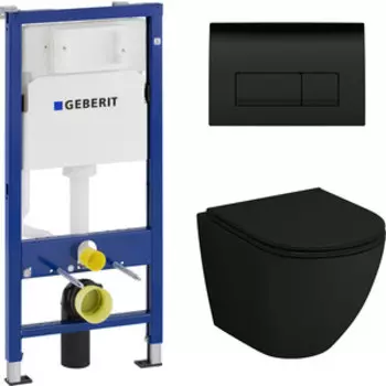 Комплект унитаза Grossman GR-4455 DuofixBasic Delta тонкий микролифт, черный матовый, черная клавиша