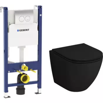 Комплект унитаза Grossman GR-4455 DuofixBasic Delta тонкий микролифт, черный матовый, клавиша хром