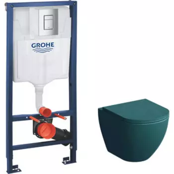 Комплект унитаза Grossman с инсталляцией Grohe, сиденье микролифт, зеленый матовый (GR-4455OLMS, 38772001)