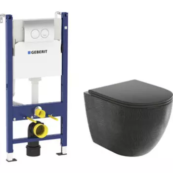 Комплект унитаза Grossman с инсталляцией и сиденьем-микролифт, черный рельефный (GR-4455BBLS, 458.124.21.1)