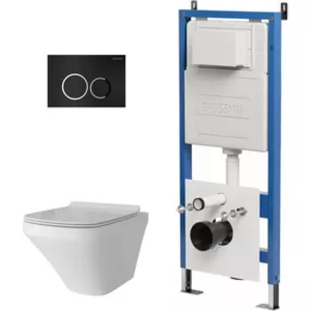 Комплект унитаза Grossman сиденье микролифт, инсталляция, клавиша черная матовая, белый (97.4440S.01.210)