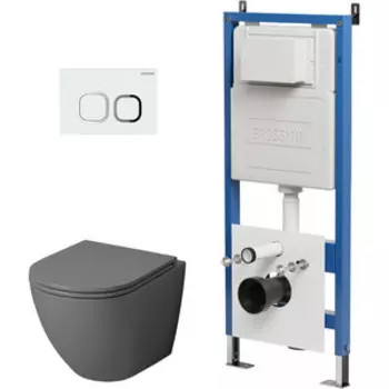 Комплект унитаза Grossman сиденье микролифт, инсталляция, клавиша белая глянцевая, серый матовый (97.4455GMS.02.000)