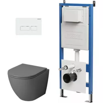 Комплект унитаза Grossman сиденье микролифт, инсталляция, клавиша белая глянцевая, серый матовый (97.4455GMS.03.000)