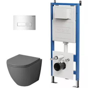 Комплект унитаза Grossman сиденье микролифт, инсталляция, клавиша хром глянцевая, серый матовый (97.4455GMS.03.100)