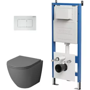 Комплект унитаза Grossman сиденье микролифт, инсталляция, клавиша белая матовая, серый матовый (97.4455GMS.04.01M)