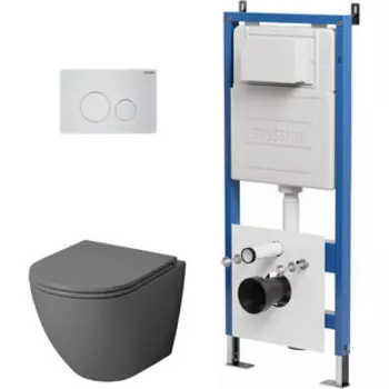 Комплект унитаза Grossman сиденье микролифт, инсталляция, клавиша белая матовая, серый матовый (97.4455GMS.05.01M)