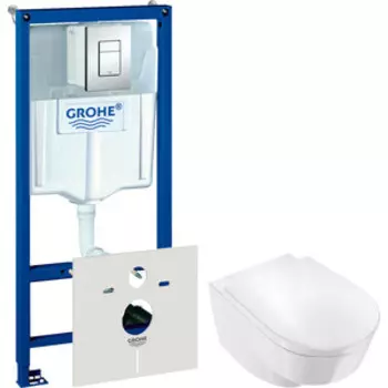 Комплект унитаза Jacob Delafon Odeon Rive Gauche с инсталляцией Grohe, кнопкой, сиденьем микролифт (EDR102-00, 38775001, E24889-00)