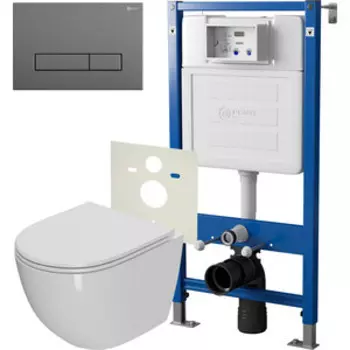 Комплект унитаза Point Афина с инсталляцией, клавишей Меркурий графит, сиденье-микролифт (PN48056GM)