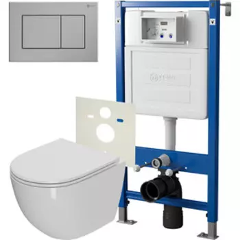 Комплект унитаза Point Афина с инсталляцией, клавишей Ника сталь брашированная, сиденье-микролифт (PN48063SB)