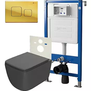 Комплект унитаза Point Меркурий с инсталляцией, клавишей Афина золото, сиденье-микролифт, графит (PN48028G)