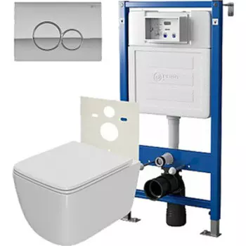 Комплект унитаза Point Меркурий с инсталляцией, клавишей Виктория хром, сиденье-микролифт, белый (PN48001C)