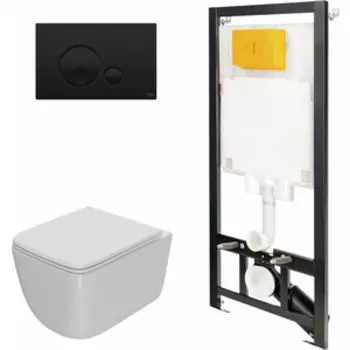 Комплект унитаза Point Меркурий с инсталляцией OLI, черной клавишей Globe, сиденье микролифт (886914GBO3+PN41831)