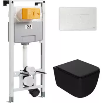 Комплект унитаза Point Меркурий с инсталляцией OLI pneumatic, белой клавишей Karisma, сиденье-микролифт, черный (879235pKA01+PN41831BM)