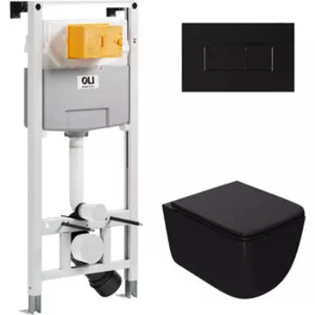Комплект унитаза Point Меркурий с инсталляцией OLI pneumatic, черной клавишей Karisma, сиденье-микролифт, черный (879235pKA03+PN41831BM)