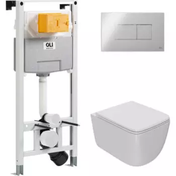 Комплект унитаза Point Меркурий с инсталляцией OLI pneumatic, клавишей Karisma хром глянцевый, сиденье-микролифт, белый (879235pKA00+PN41831)