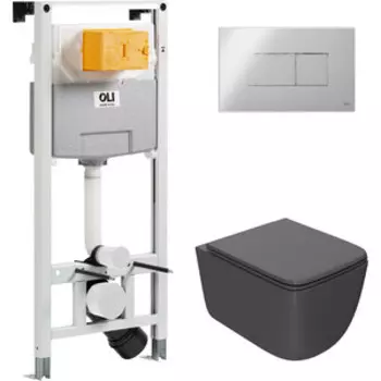 Комплект унитаза Point Меркурий с инсталляцией OLI pneumatic, клавишей Karisma хром глянцевый, сиденье-микролифт, графит (879235pKA00+PN41831GM)