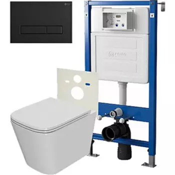 Комплект унитаза Point Ника с инсталляцией, клавишей Меркурий черная матовая, сиденье-микролифт (PN48087BM)