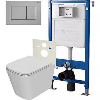 Комплект унитаза Point Ника с инсталляцией, клавишей Ника сталь брашированная, сиденье-микролифт (PN48095SB)