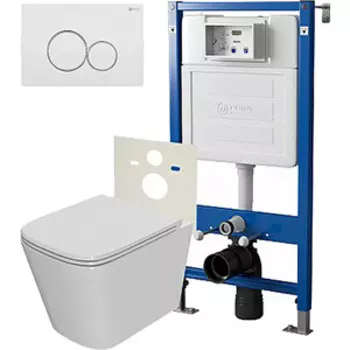 Комплект унитаза Point Ника с инсталляцией, клавишей Виктория белая/хром, сиденье-микролифт (PN48083WC)