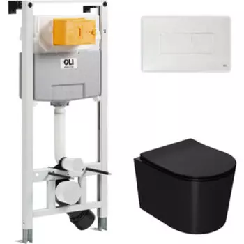 Комплект унитаза Point Веста с инсталляцией OLI pneumatic, белой клавишей Karisma, сиденье-микролифт, черный матовый (879235pKA01+PN41701BM)
