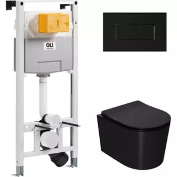 Комплект унитаза Point Веста с инсталляцией OLI pneumatic, черной клавишей Karisma, сиденье-микролифт, черный матовый (879235pKA03+PN41701BM)