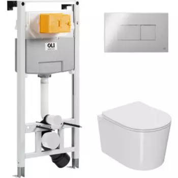 Комплект унитаза Point Веста с инсталляцией OLI pneumatic, клавишей Karisma хром глянцевый, сиденье-микролифт, белый (879235pKA00+PN41701)