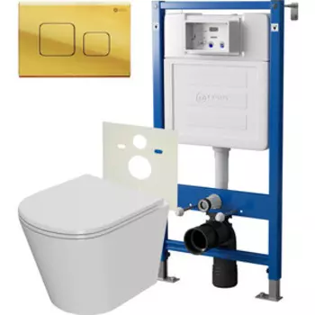 Комплект унитаза Point Виктория с инсталляцией, клавишей Афина золото, сиденье-микролифт (PN48076G)