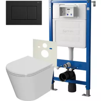 Комплект унитаза Point Виктория с инсталляцией, клавишей Ника черная матовая, сиденье-микролифт (PN48074BM)